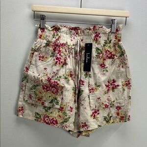 Lulus Cottagecore Floral Linen Blend Paperbag Shorts Womens Small New NWT